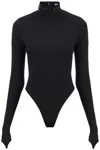 MUGLER BLACK STAND COLLAR BODYSUIT WITH SECOND-SKIN EFFECT FOR WOMEN