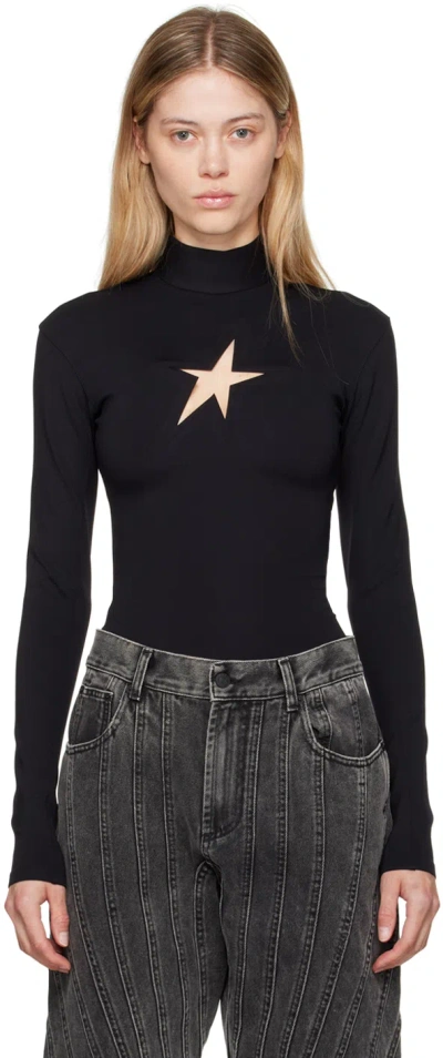 Mugler High-neck Long-sleeve T-shirt In Black