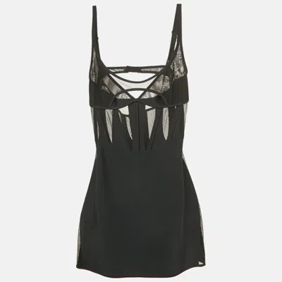 Mugler Black Stretch Crepe Mesh Cut -out Detail Corset Mini Dress