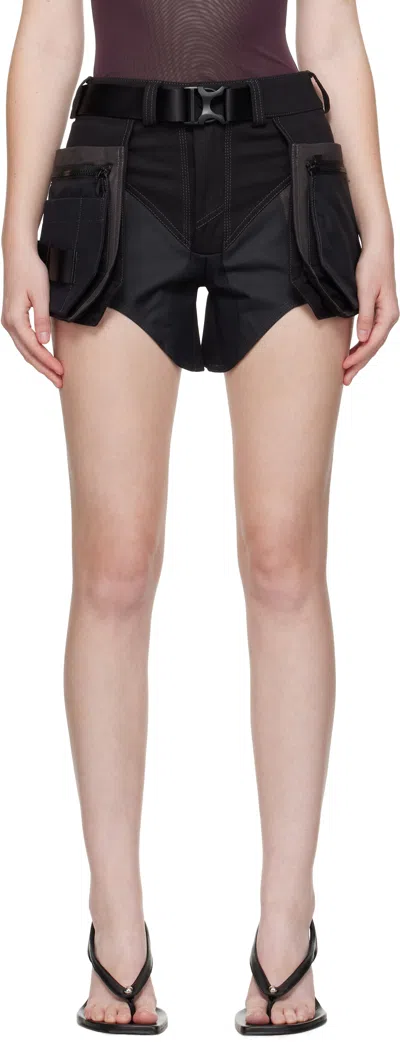 Mugler Black Technical Cargo Shorts