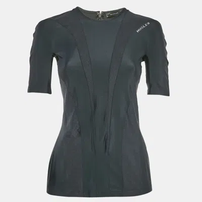 Pre-owned Mugler Black Technical Jersey Paneled Top M