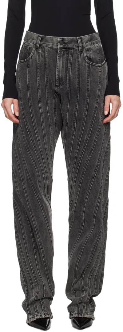 Mugler Black Washed Spiral Baggy Jeans In Wa99 Washed Black