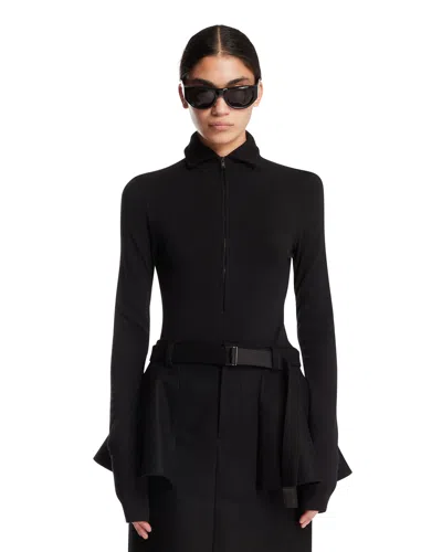 Mugler Black Wool Zip Top