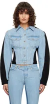 Mugler Blue & Black Bi-color Denim Jacket In B8999 Tokyo Blue / B