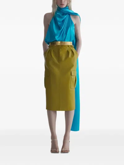 Mugler Blue Backless Scarf Top