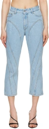 Mugler Cropped Jeans With Belt Loops And Pockets In Blue