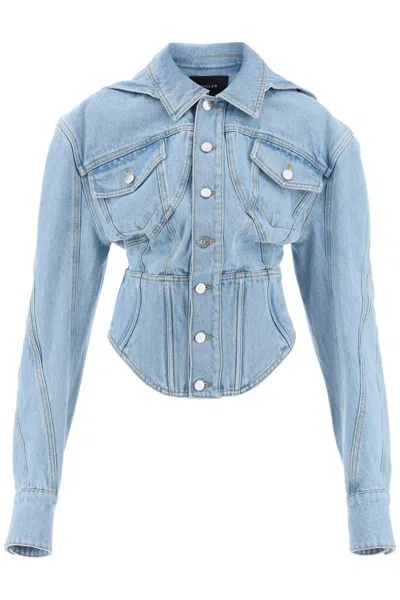 Mugler Blue Corset Denim Jacket With Removable Hood For Women