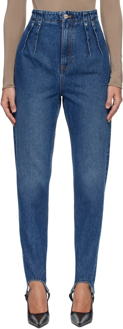 Mugler Blue Denim Cigarette Stirrup Jeans