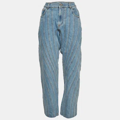 Pre-owned Mugler Blue Denim Spiral Baggy Jeans M/waist 28"