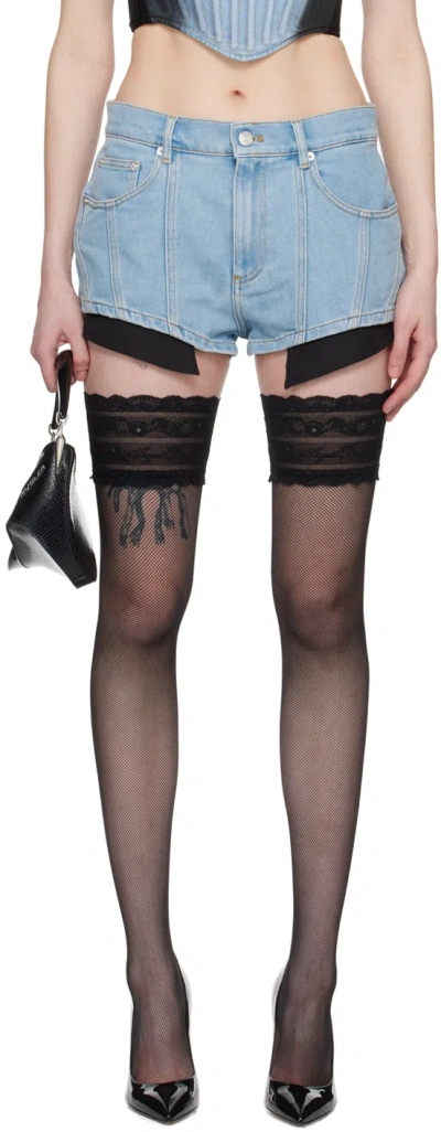 Mugler Blue Five-pocket Denim Shorts In B0599 Light Blu/blk