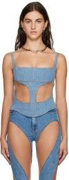 Mugler Blue Illusion Denim Tank Top In B6401 Medblue/nude01