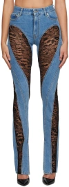 Mugler Blue Lace Jeans In 3074 Med Blue / Blac