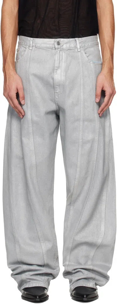 Mugler Blue Oversized Spiral Jeans In Gray