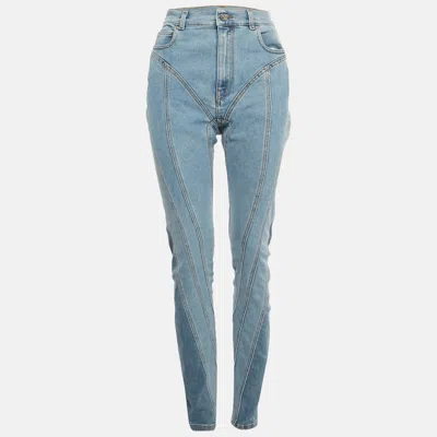 Pre-owned Mugler Blue Paneled Denim High-rise Jeans M/waist 30"