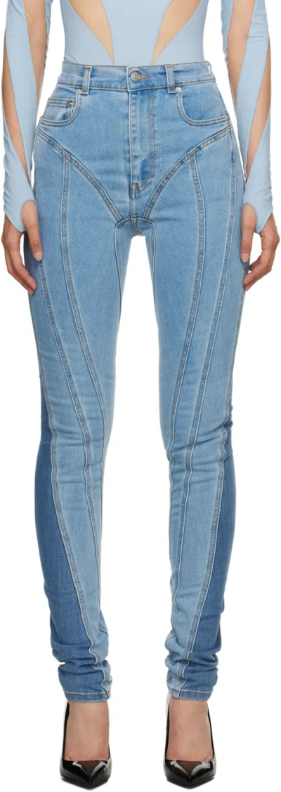 Mugler Blue Bi-color Spiral Jeans In B6403 Medium Blue /