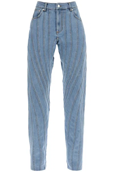 Mugler Blue Spiral Baggy Jeans For Women
