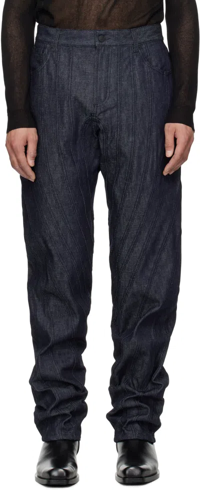Mugler Blue Spiral Baggy Jeans In Rd600