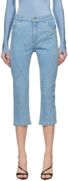 Mugler Cropped Jeans With Belt Loops And Pockets In Blue