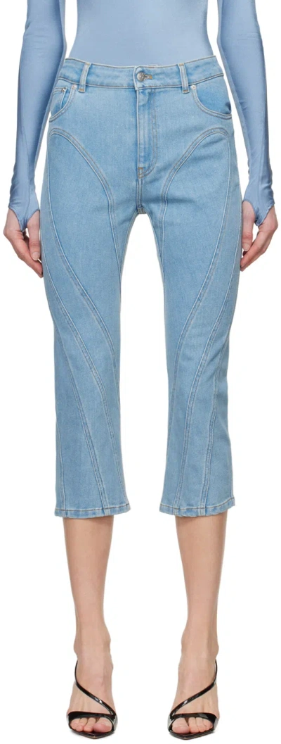 MUGLER BLUE SPIRAL CROP JEANS