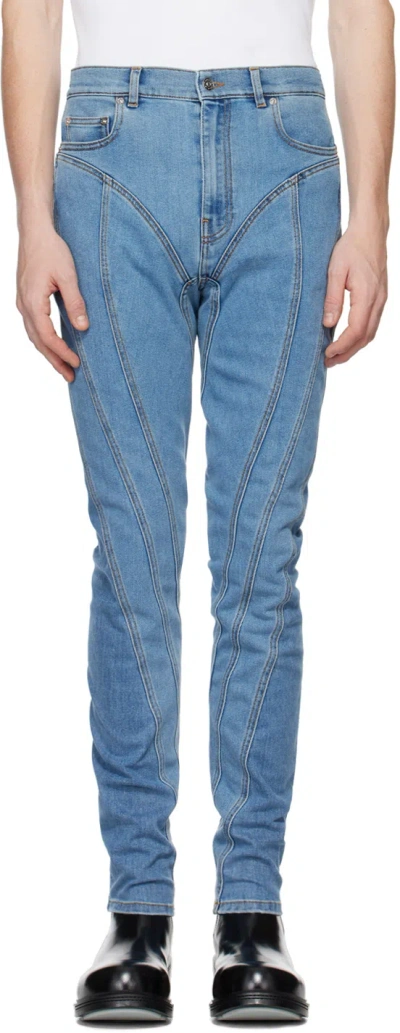 Mugler Blue Spiral Jeans In B6403 Medium Blue