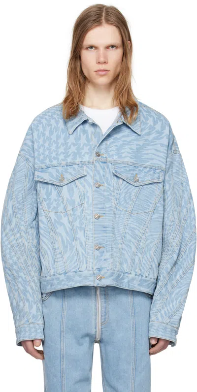 Mugler Blue Star Denim Jacket In Laser Printed Star