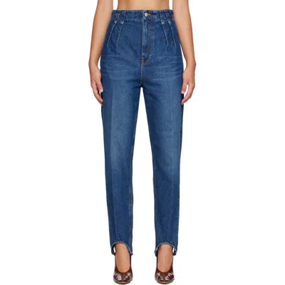 Mugler Blue Washed Denim Cigarette Stirrup Jeans In 6242brushed Blue Was