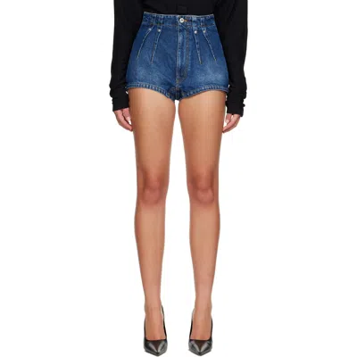Mugler Blue Washed Denim Tailored Shorts In 6242brushed Blue Was