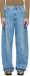 Mugler Water-washed Large-scale Spiral Denim Jeans In Blue