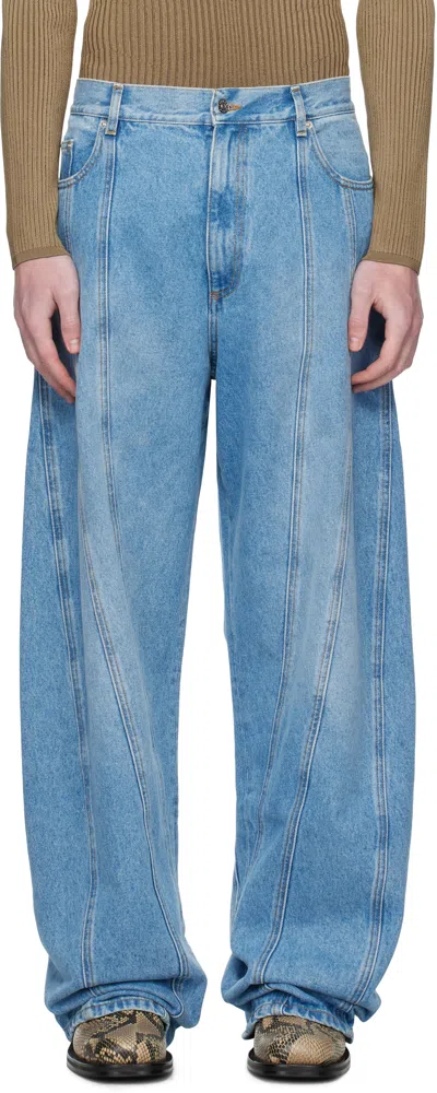 Mugler Blue Washed Oversized Spiral Jeans