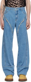Mugler Blue Zip Jeans In Medium Blue 6048
