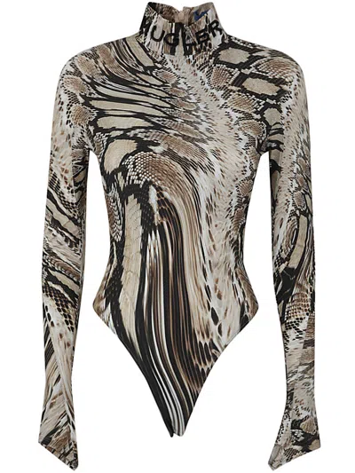 Mugler Snakeskin-print Bodysuit In Multicolour