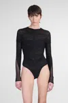 Mugler Gathered Semi-sheer Bodysuit In Black