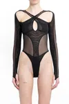 Mugler Black Sheer Mesh Bodysuit In Black