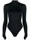 Mugler Turtleneck Velvet Bodysuit In Black
