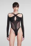 Mugler Black Criss-crossed Bodysuit In Black