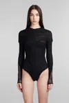 Mugler Gathered Semi-sheer Bodysuit In Black