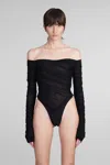 Mugler Off-shoulder Mesh Bodysuit In Black