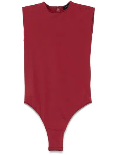 Mugler Red Logo Detail Sleeveless Bodysuit