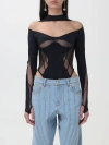 Mugler Panelled-mesh Jersey Bodysuit In Black
