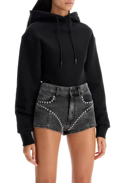 Mugler Black Hoodie Bodysuit In Washed Black/black
