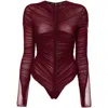 Mugler Gathered Semi-sheer Bodysuit