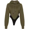 Mugler Fleece Hoodie Bodysuit In Green