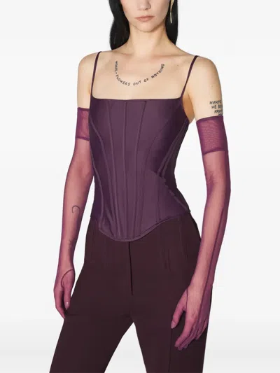 Mugler Boned Stretch Top In Burgundy