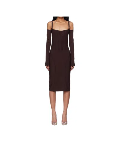 Mugler Boning-detail Dress In Brown