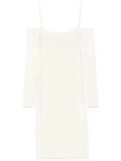 Mugler Boning-detail Knitted Midi Dress In Nude