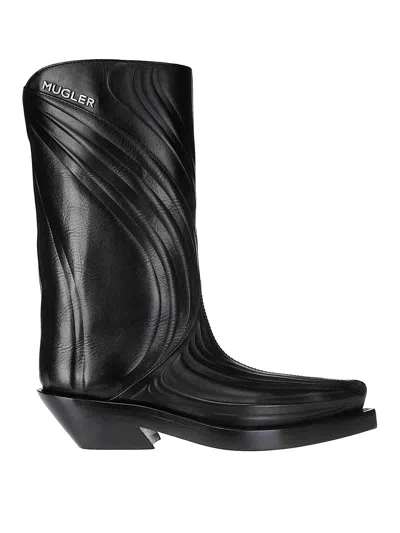 Mugler Embossed Santiag Boot In Calfskin Black