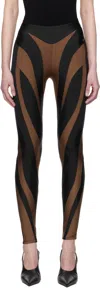 Mugler Brown & Black Shiny Lycra Leggings In B399 Cinnamon/black