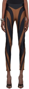 Mugler Brown & Black Shiny Lycra Leggings In B399 Cinnamon/black