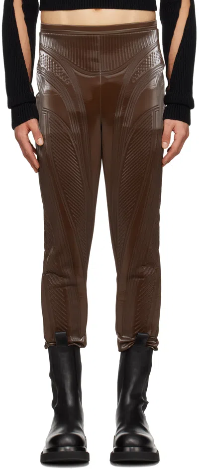 Mugler Brown Embossed Trousers In 7050 Chocolat