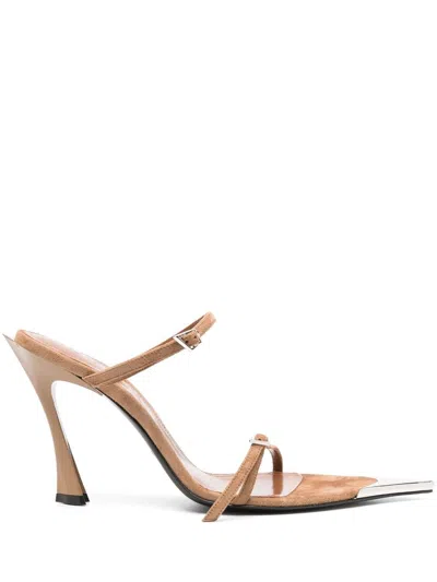 MUGLER BROWN FANG 95 LEATHER MULE SANDALS